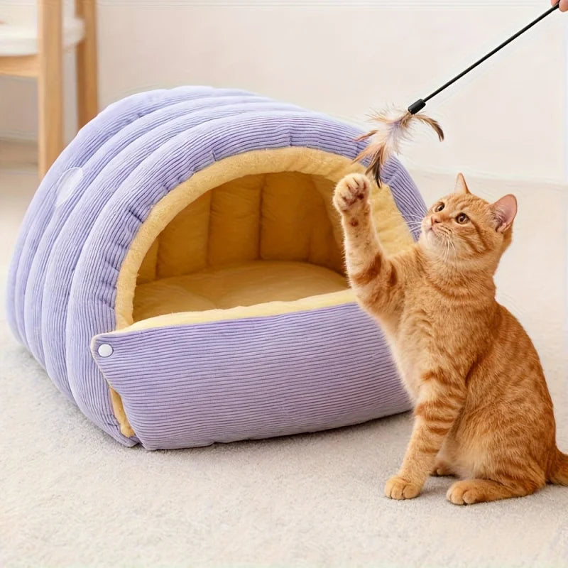 Felineau Lit Caverne Polaire pour Chat | Couchage Semi-Fermé en Polaire Arctique