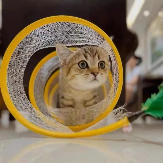 Tunnel de Jeu en S Pliable pour Chat – Jouet Interactif avec Balles et Papier Froissant, Intérieur/Extérieur
