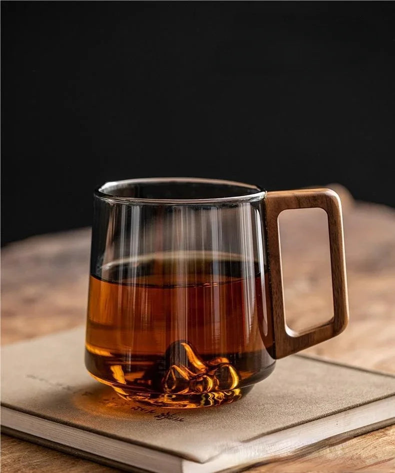 Tasse en verre avec poignée en bois, 400 ml