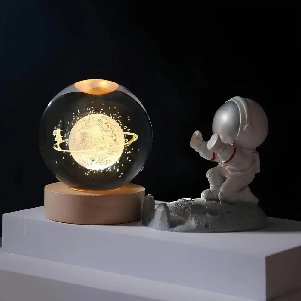 Lampe boule décorative à motif cosmique et LED chaude