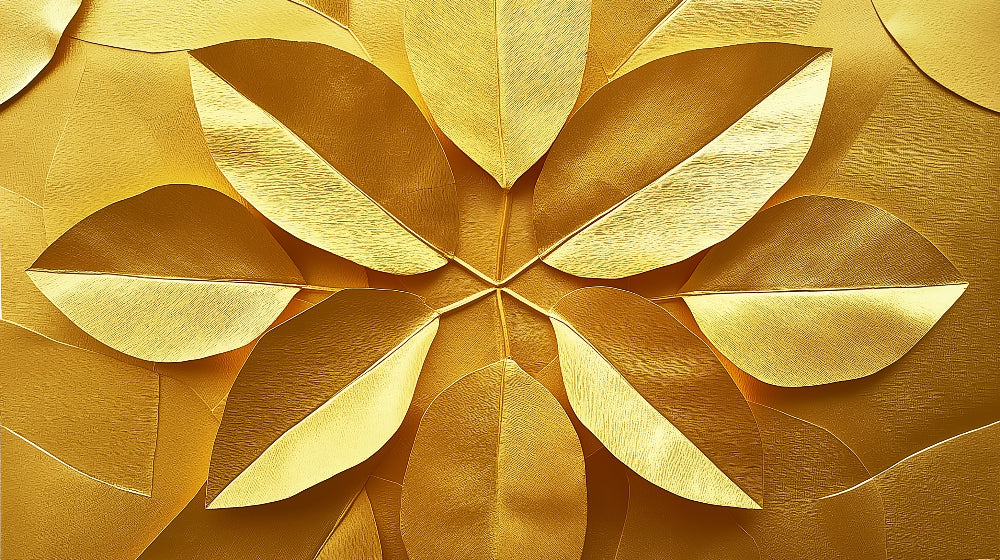 Papier peint 3D Art déco à motifs de feuilles dorées