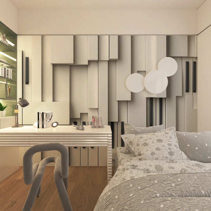 Papier peint géométrique 3D à effet de panneaux gris et beige