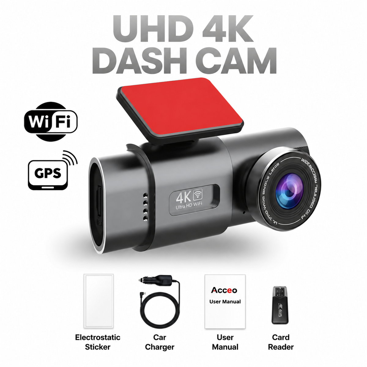 Caméra embarquée avant 4K et arrière 1080p avec GPS et Wi-Fi