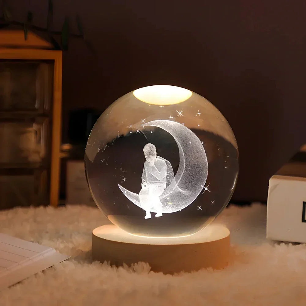 Lampe boule décorative à motif cosmique et LED chaude