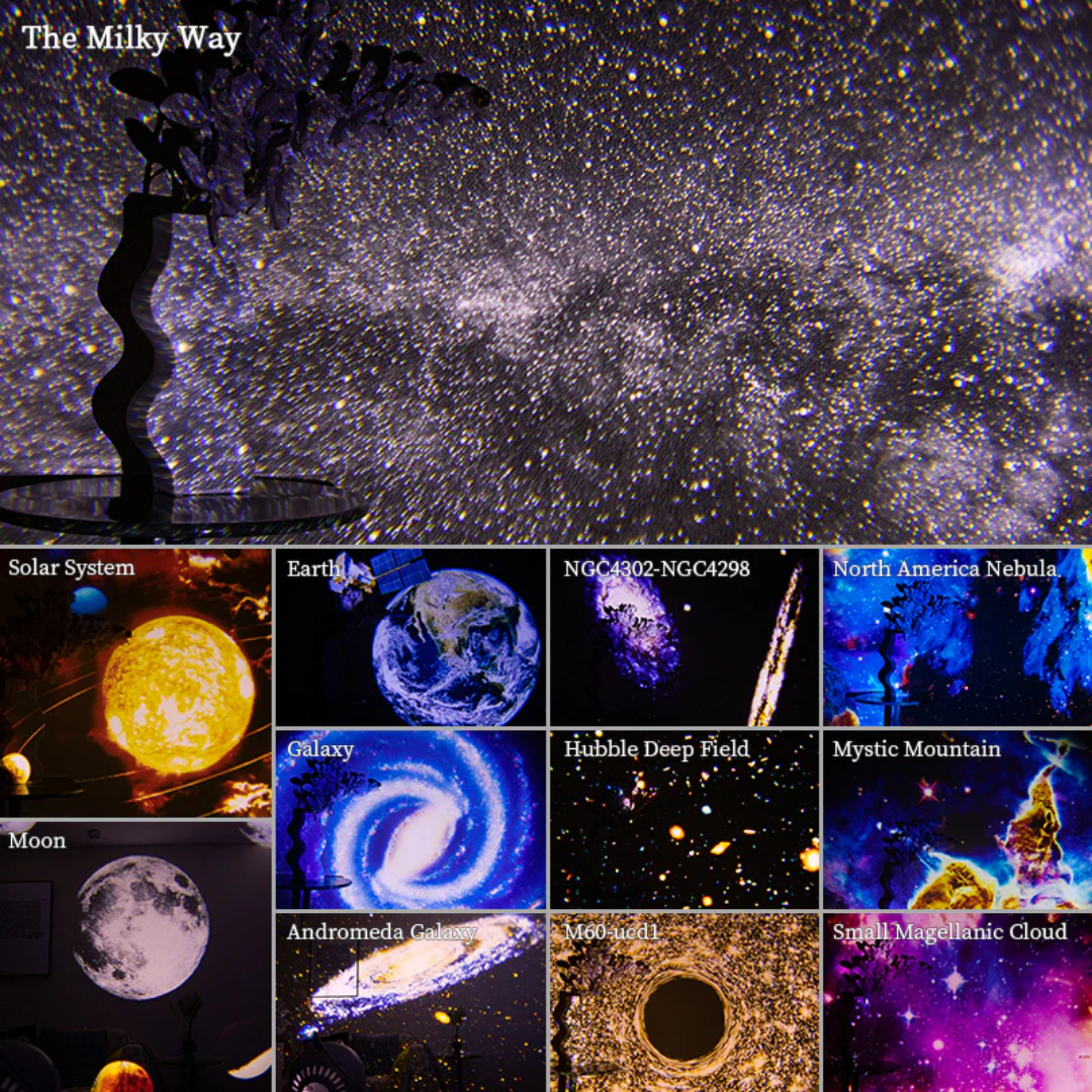 Projecteur d'étoiles LED à rotation 360° et disques de scènes