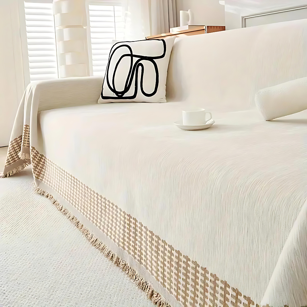 Jeté de canapé en jacquard avec pompons