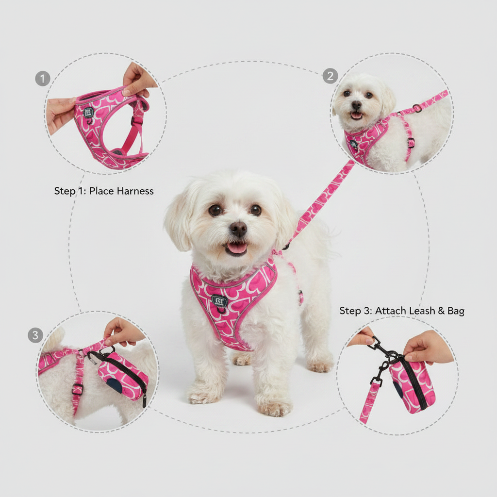 Ensemble Harnais et Laisse pour Chien 3 Pièces – Kit de Promenade Réglable et Confortable