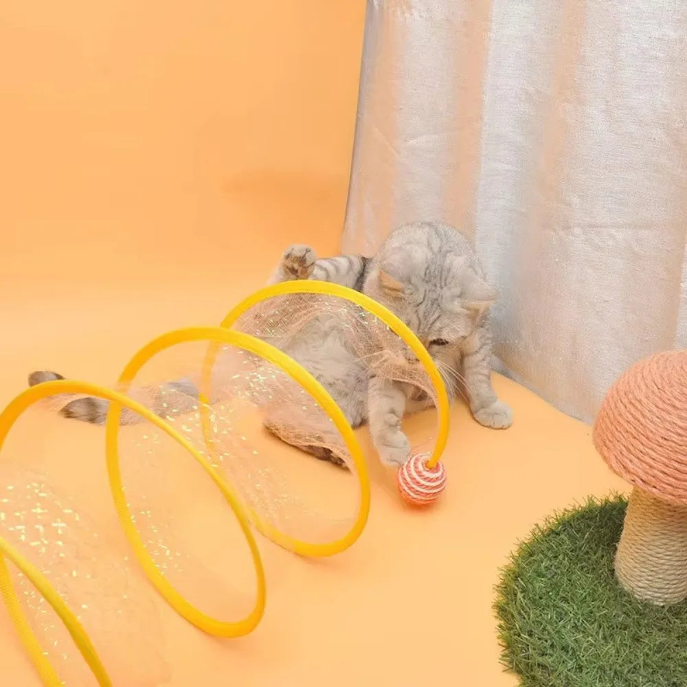 Tunnel de Jeu en S Pliable pour Chat – Jouet Interactif avec Balles et Papier Froissant, Intérieur/Extérieur