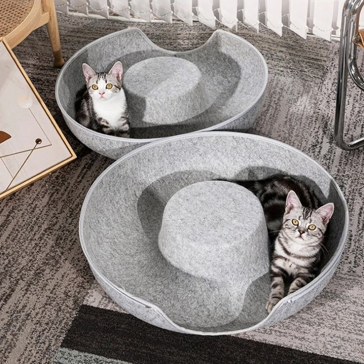 Panier pour Chat 3-en-1 – Maison pour Chat, Tunnel de Jeu et Griffoir Intégré