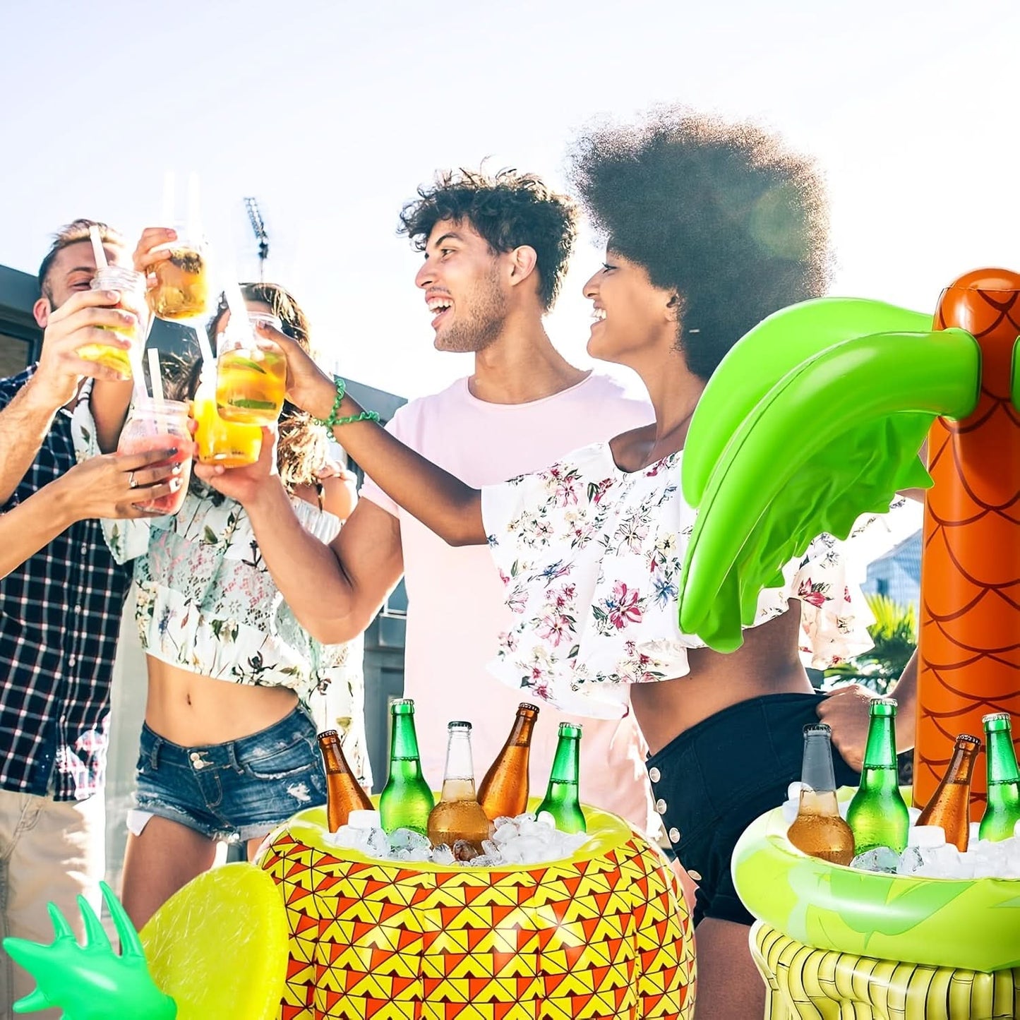 Lot de refroidisseurs de boissons gonflables ananas et palmier – image 2