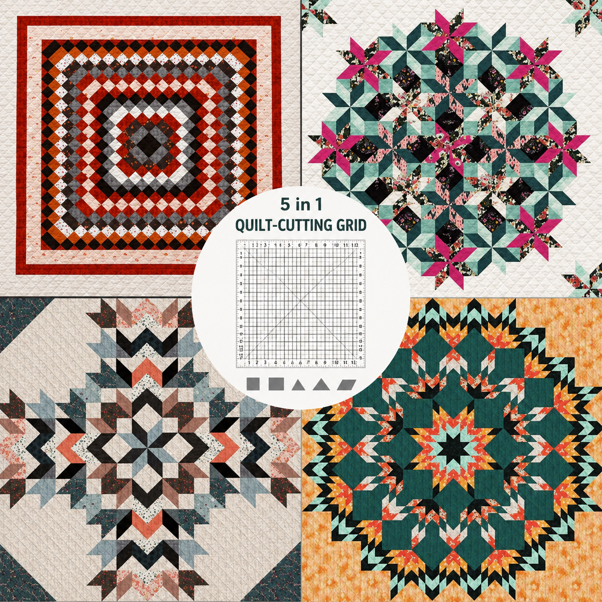 Ensemble de règles de couture 5 en 1 avec cutter rotatif