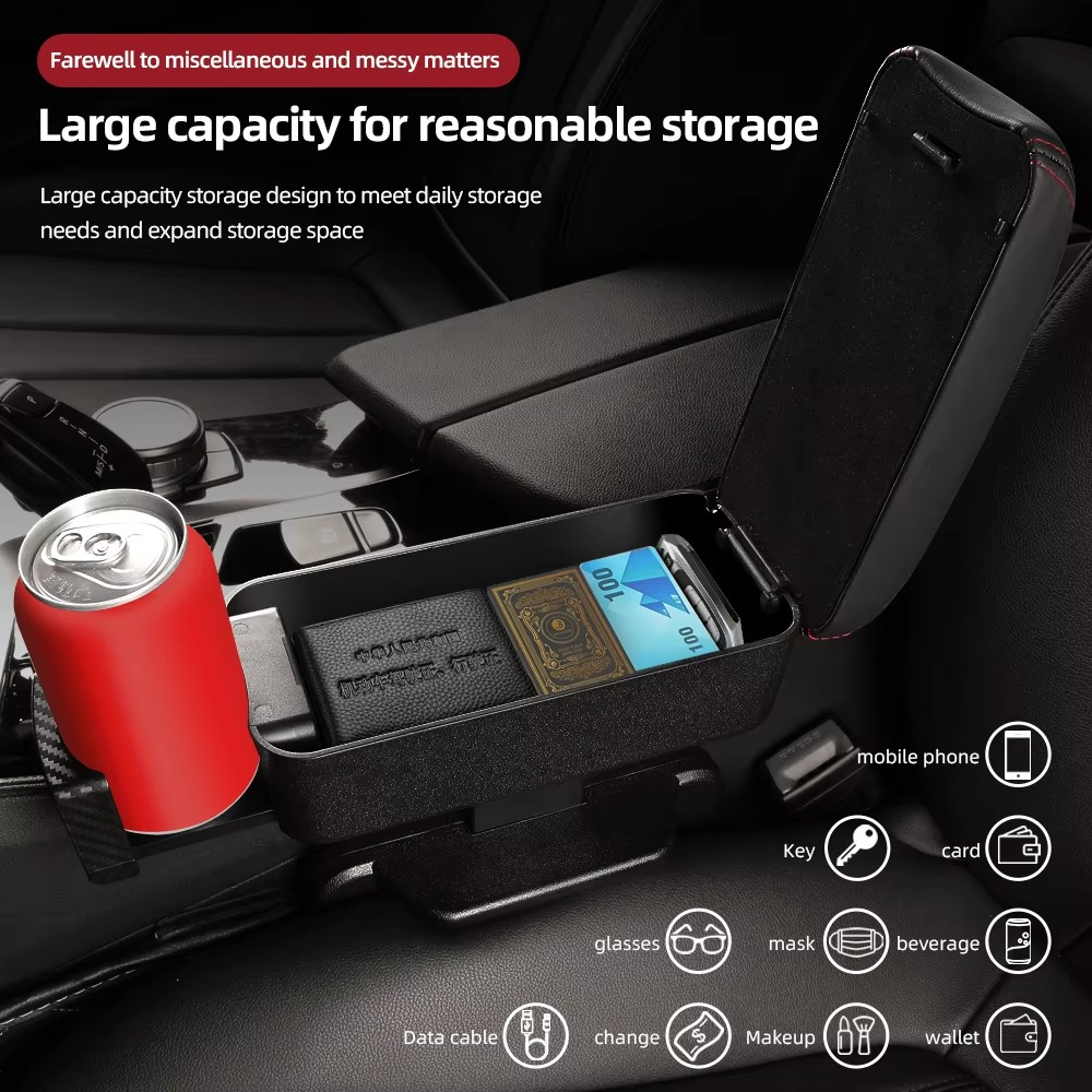 Accoudoir de voiture avec rangement, recharge sans fil en option