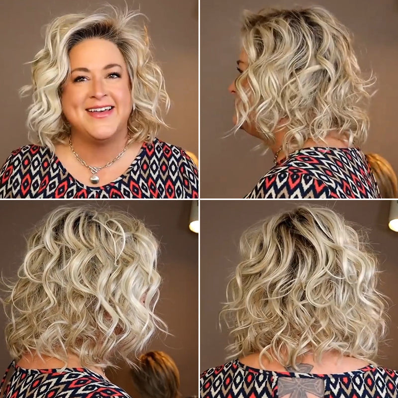 Perruque carrée blonde dégradée en fibres synthétiques