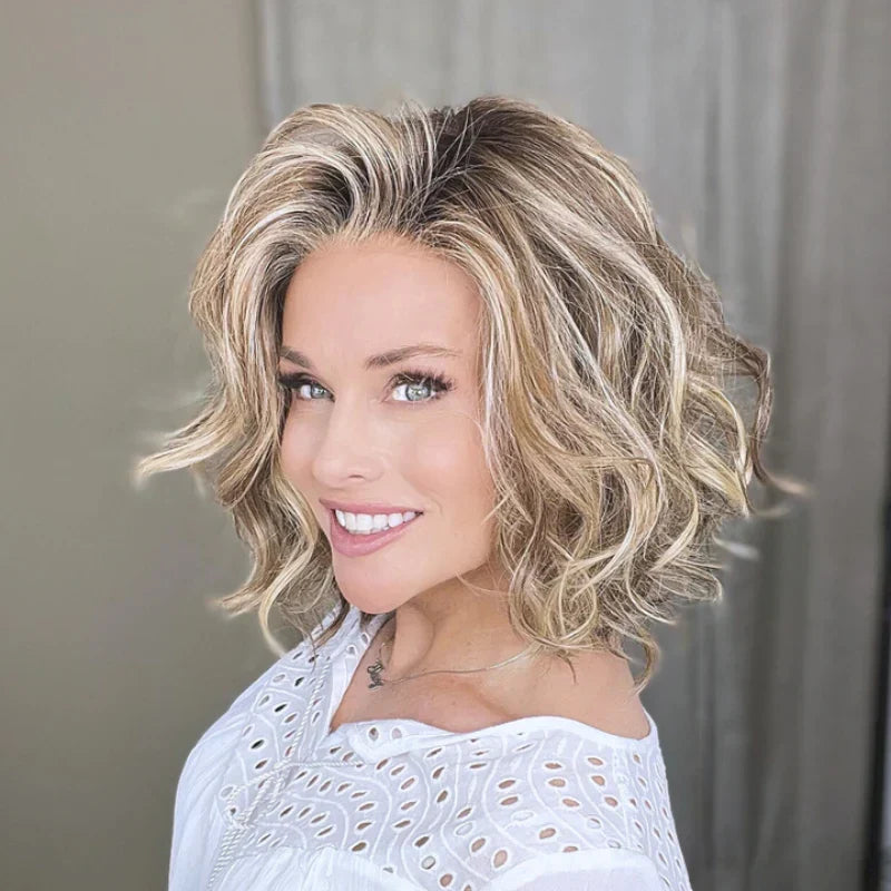 Perruque carrée blonde dégradée en fibres synthétiques