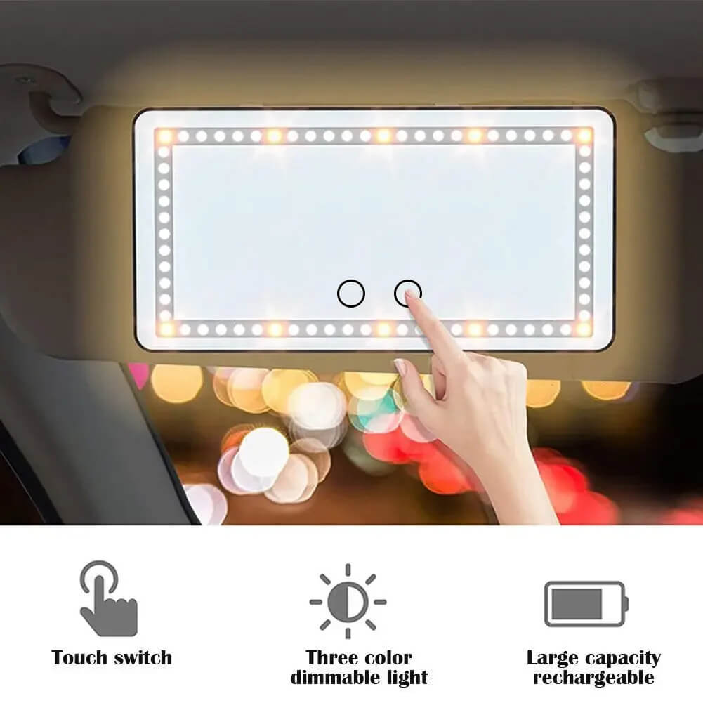 Miroir de maquillage à LED pour voiture, 24 × 11,5 cm