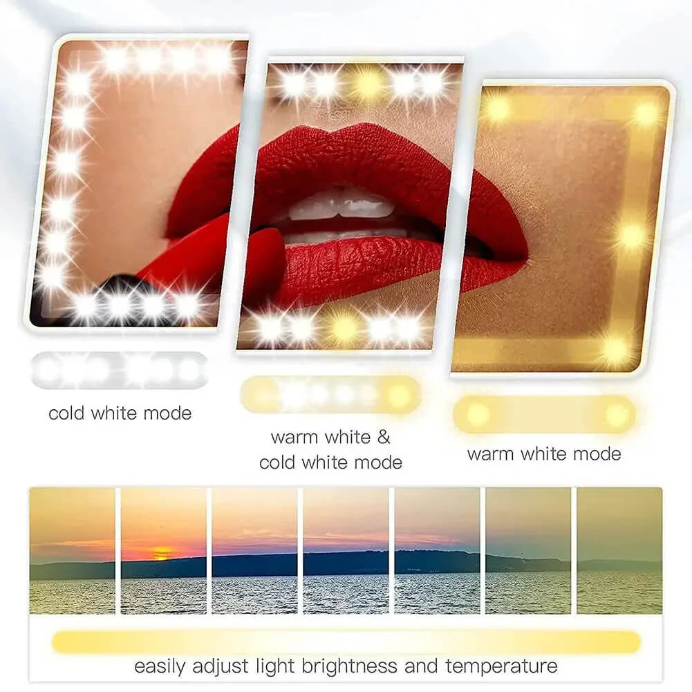 Miroir de maquillage à LED pour voiture, 24 × 11,5 cm