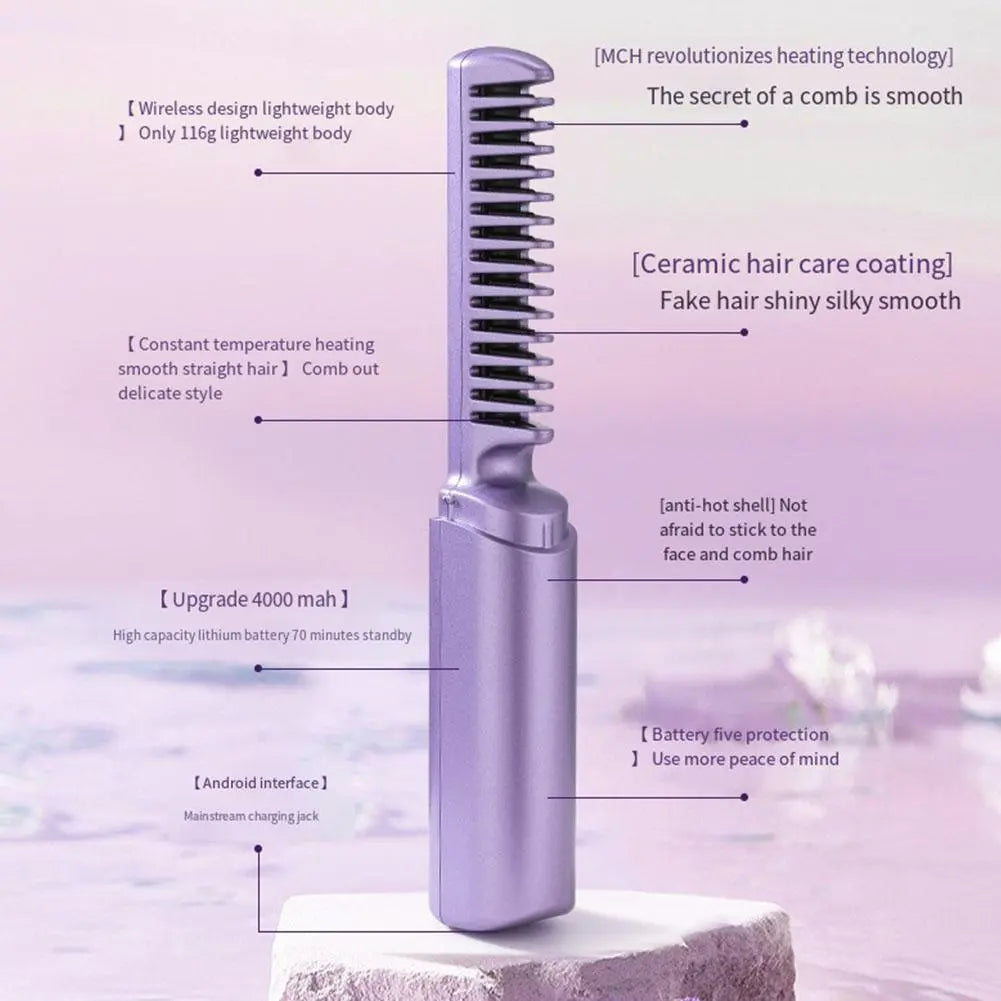 Lisseur rechargeable avec peigne à 3 températures, 4000 mAh