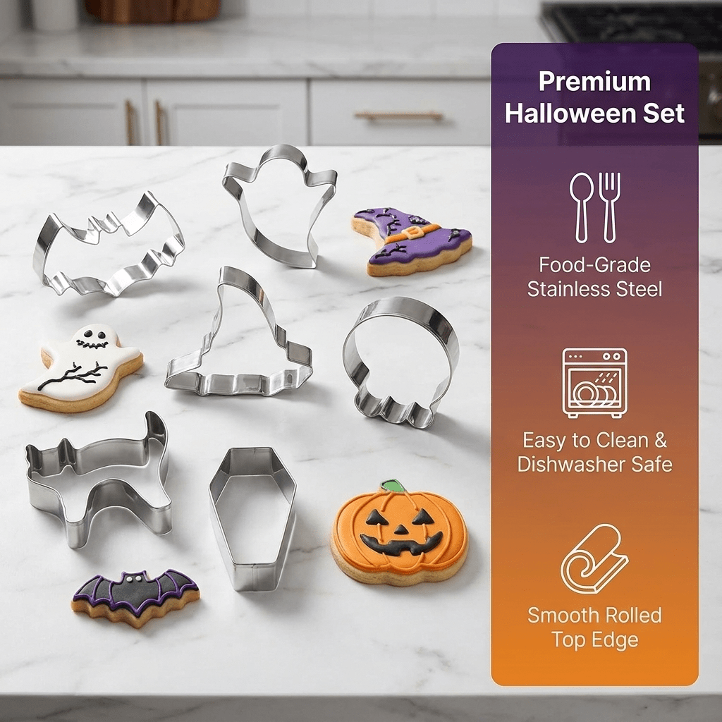 Lot de sept emporte-pièces d'Halloween en acier inoxydable