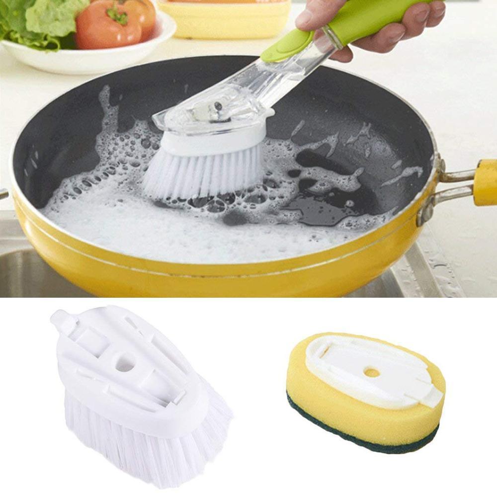 Brosse à vaisselle à long manche – Distributeur de savon rechargeable avec têtes éponge – image 1