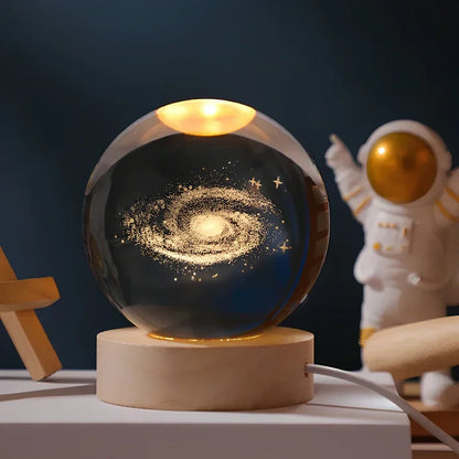 Lampe boule décorative à motif cosmique et LED chaude