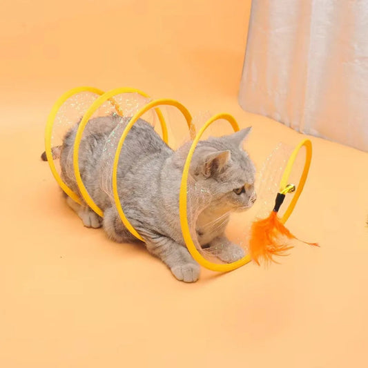 Tunnel de Jeu en S Pliable pour Chat – Jouet Interactif avec Balles et Papier Froissant, Intérieur/Extérieur