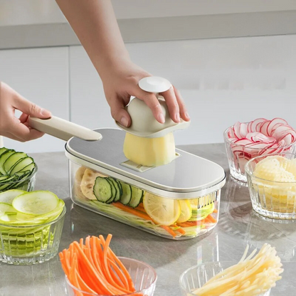 Coupe-légumes à manivelle avec 5 lames interchangeables