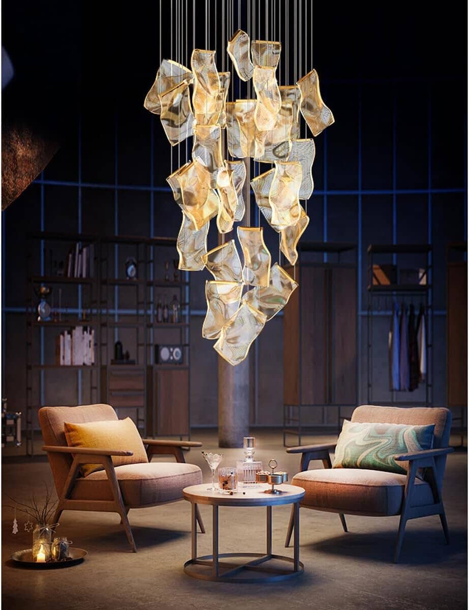 Lustre LED doré à 6 lumières avec base ronde – image 5