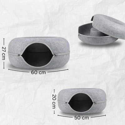 Panier pour Chat 3-en-1 – Maison pour Chat, Tunnel de Jeu et Griffoir Intégré