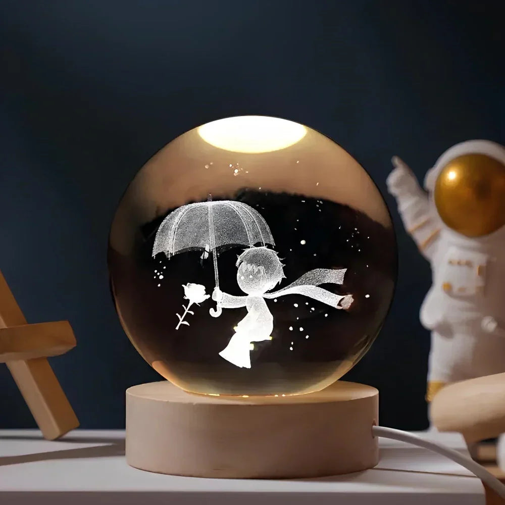 Lampe boule décorative à motif cosmique et LED chaude