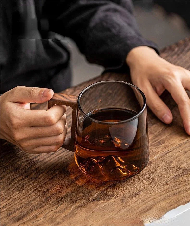 Tasse en verre avec poignée en bois, 400 ml
