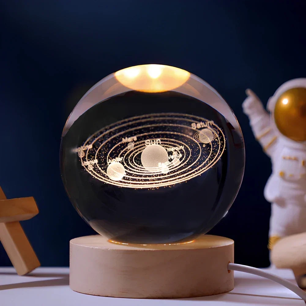 Lampe boule décorative à motif cosmique et LED chaude