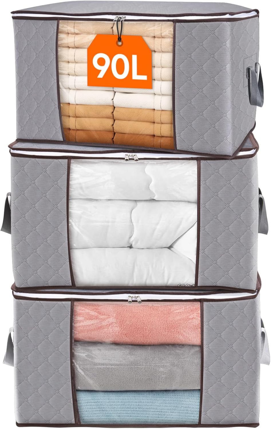 Boîte de rangement textile pliable à fenêtre et poignées