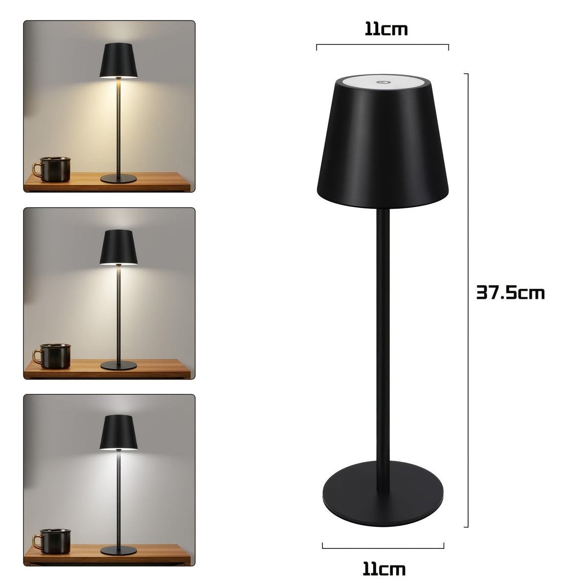 Lampe de table rechargeable à commande tactile et source à DEL