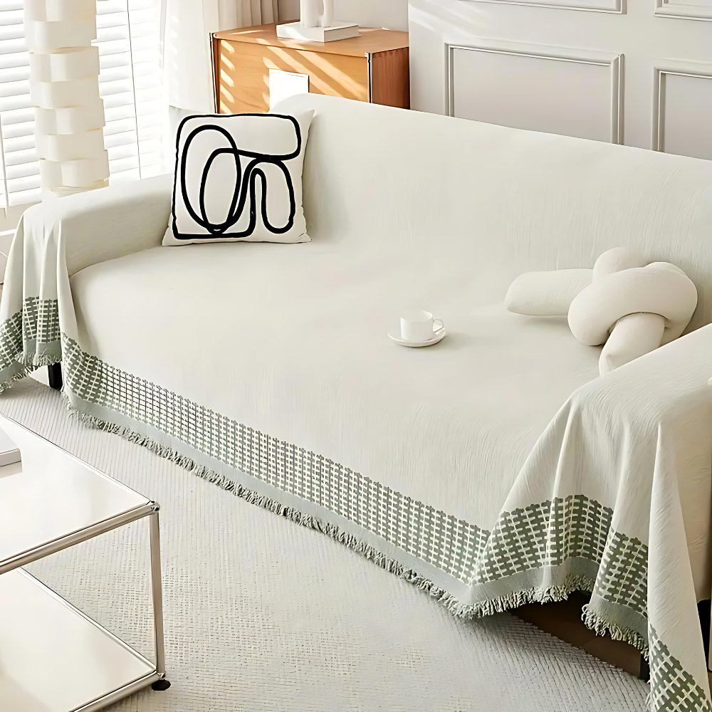 Jeté de canapé en jacquard avec pompons
