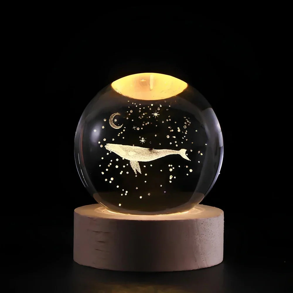 Lampe boule décorative à motif cosmique et LED chaude