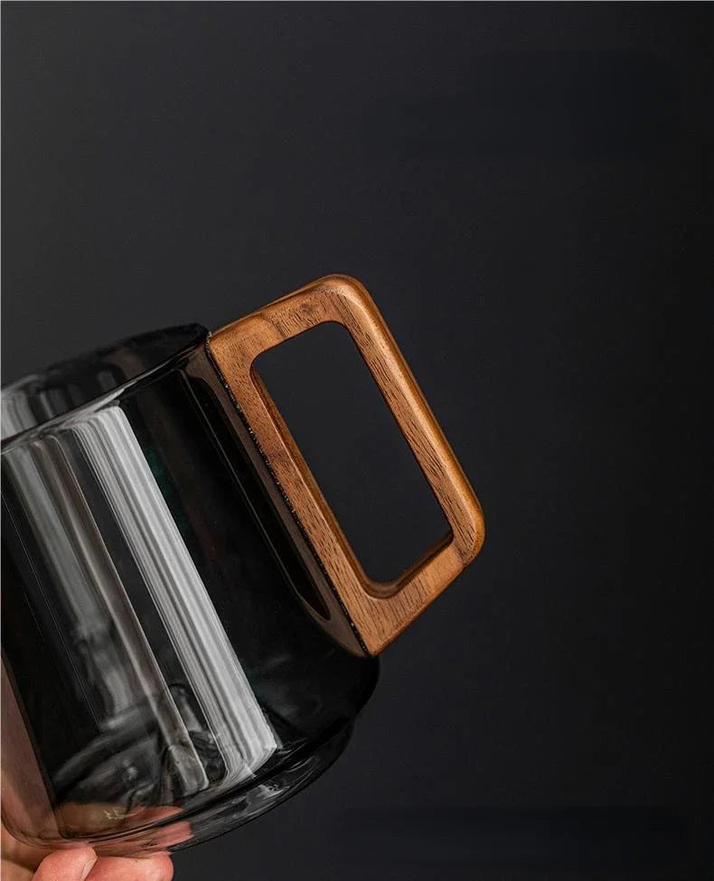 Tasse en verre avec poignée en bois, 400 ml