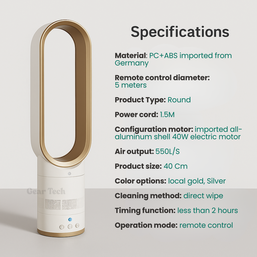 Ventilateur sans pales apparentes avec télécommande