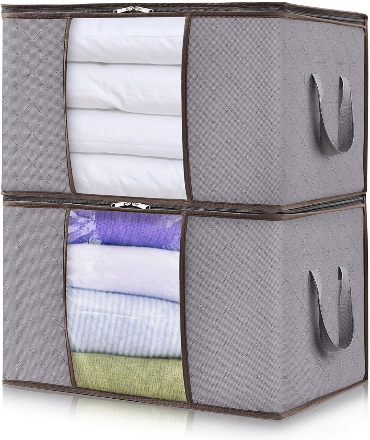 Boîte de rangement textile pliable à fenêtre et poignées