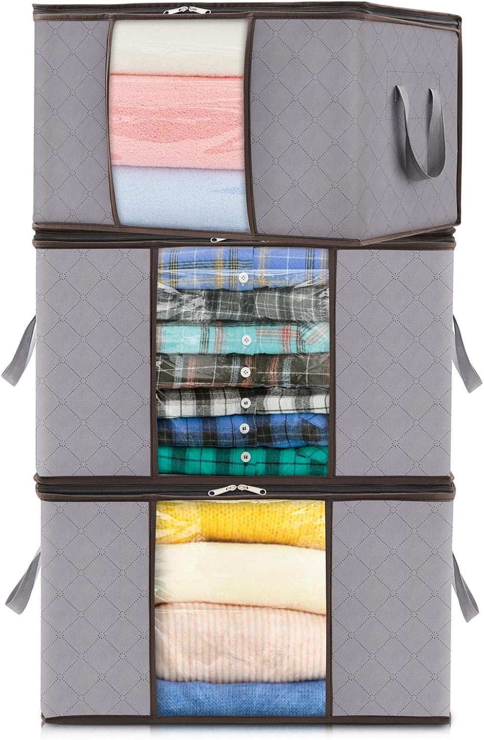 Boîte de rangement textile pliable à fenêtre et poignées