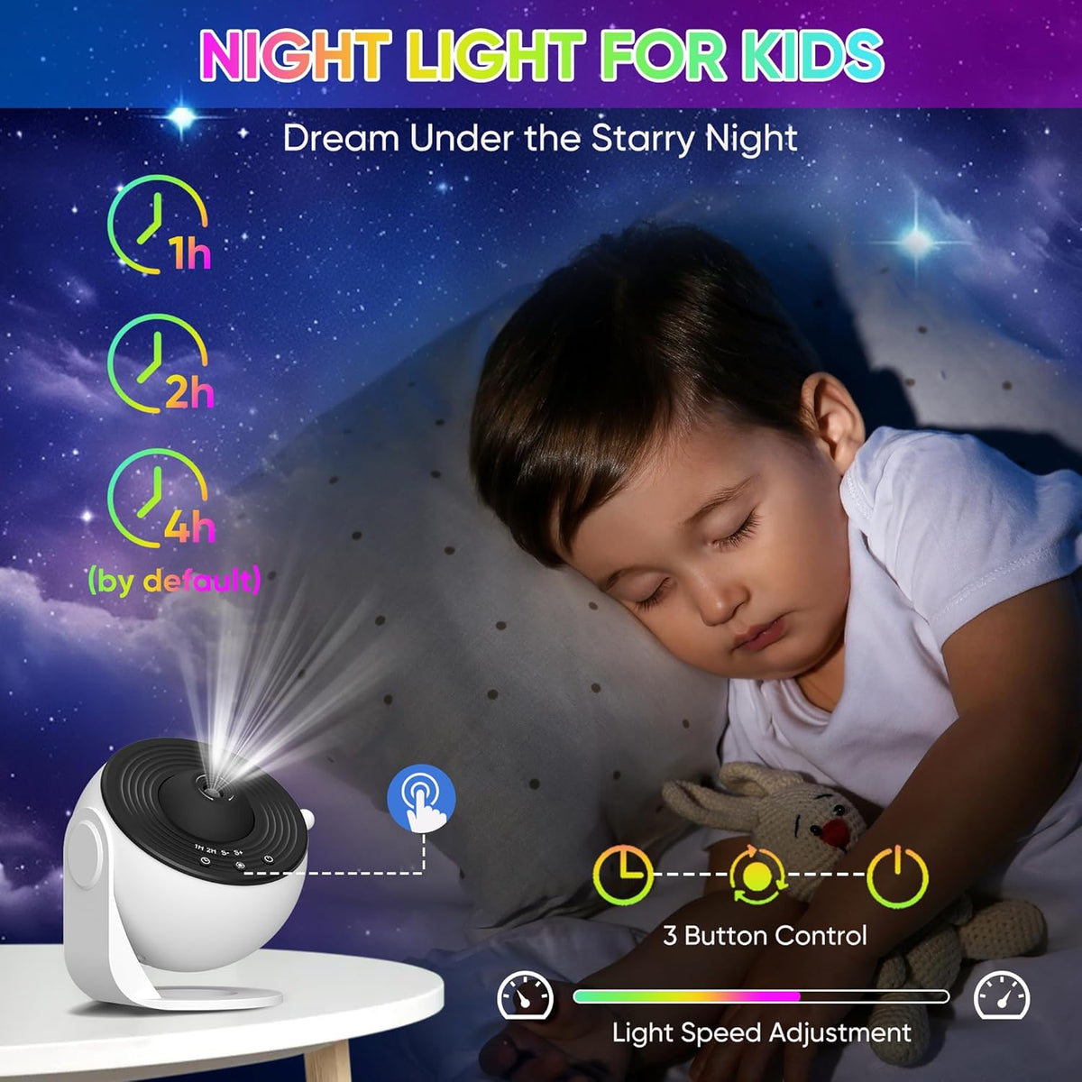 Projecteur d'étoiles LED à rotation 360° et disques de scènes