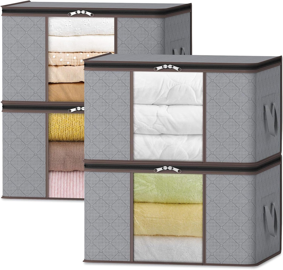 Boîte de rangement textile pliable à fenêtre et poignées