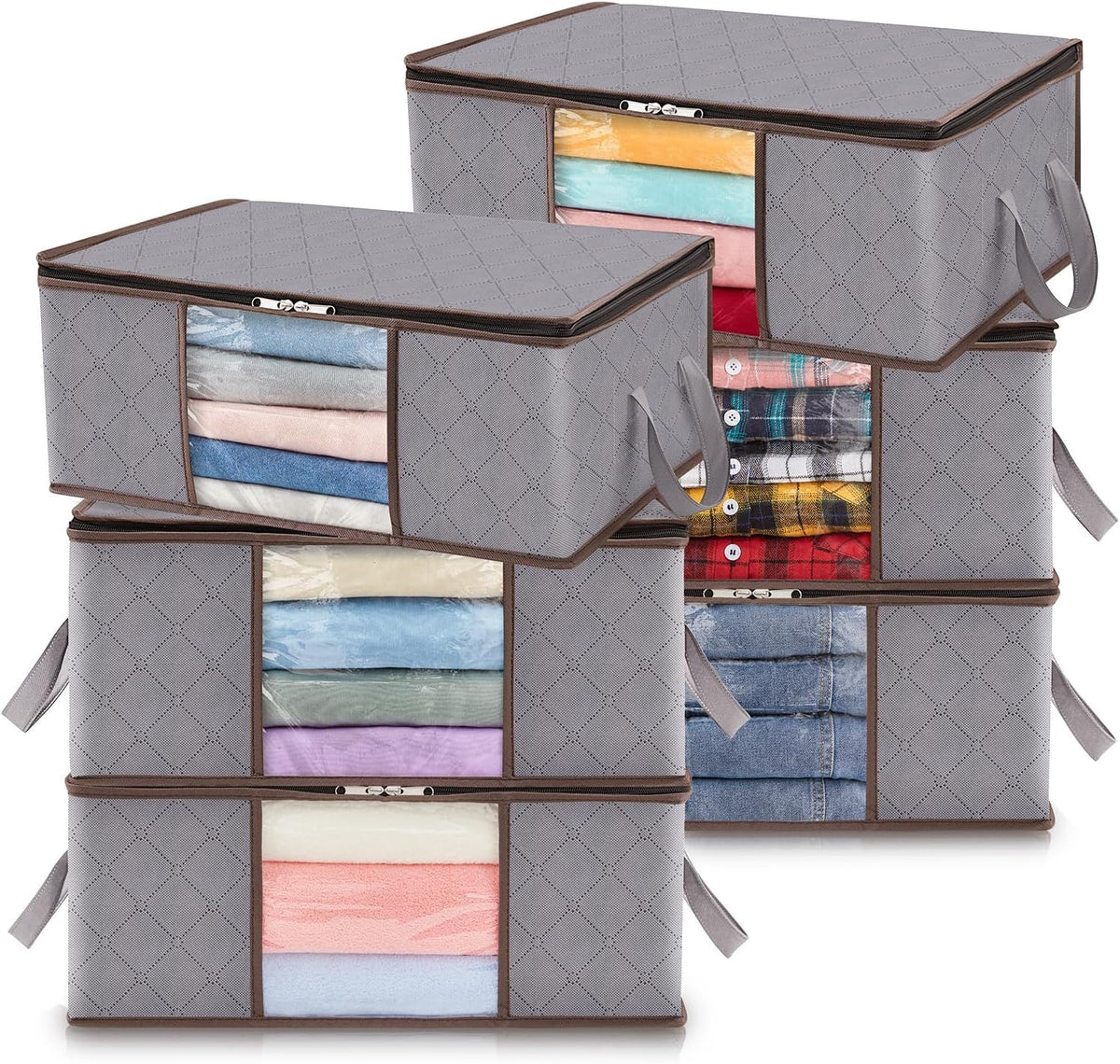 Boîte de rangement textile pliable à fenêtre et poignées