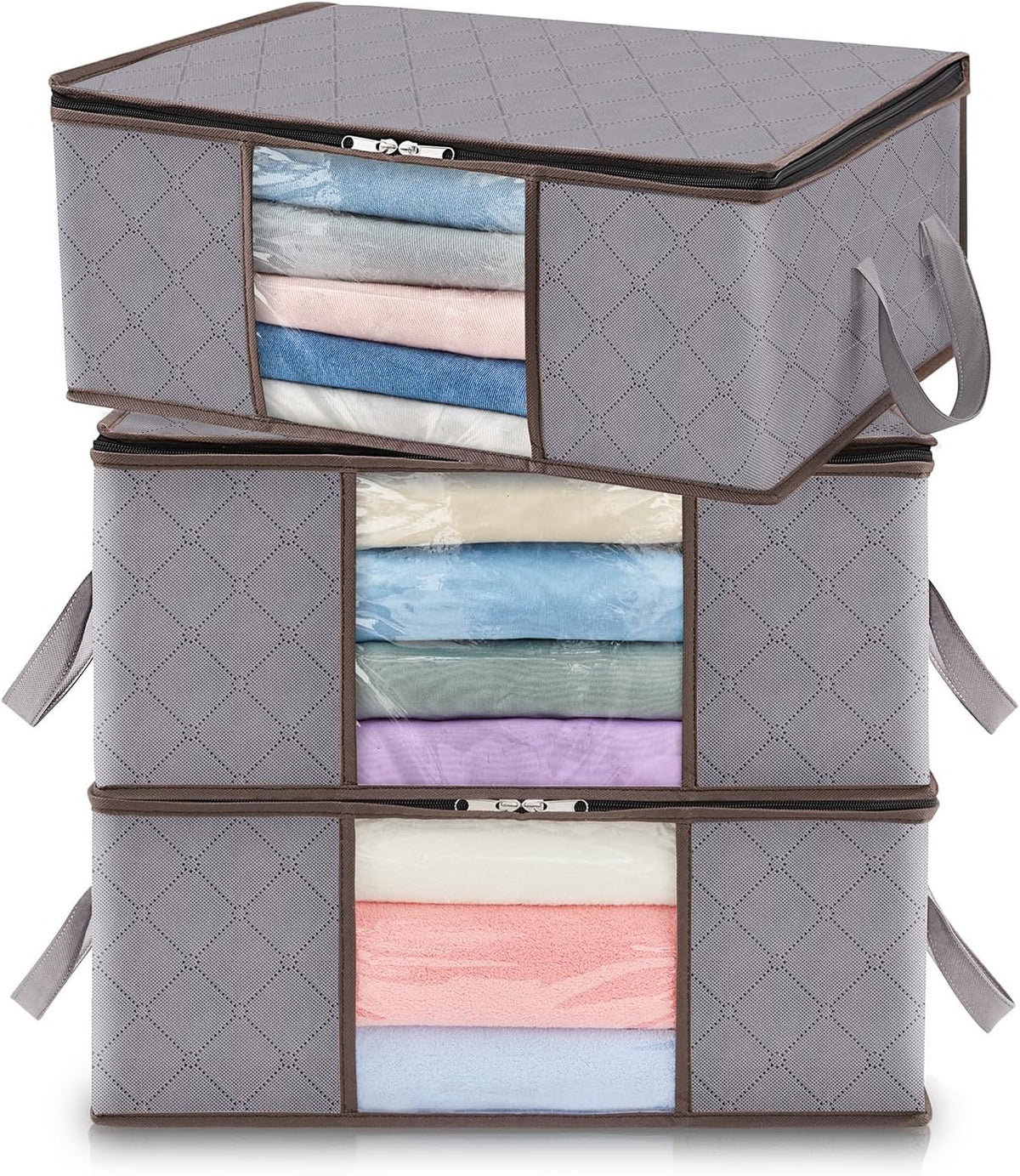 Boîte de rangement textile pliable à fenêtre et poignées