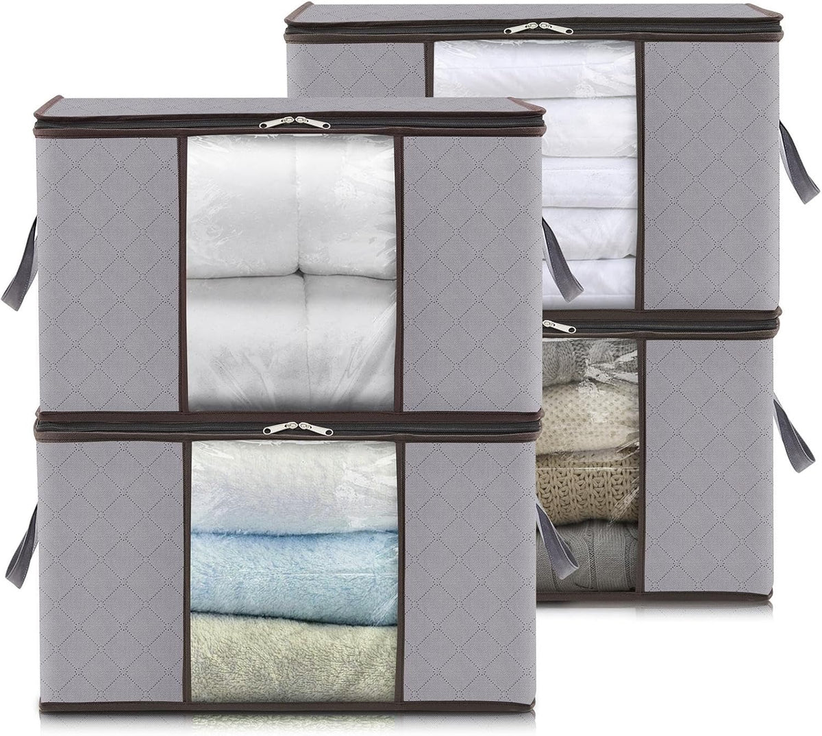 Boîte de rangement textile pliable à fenêtre et poignées