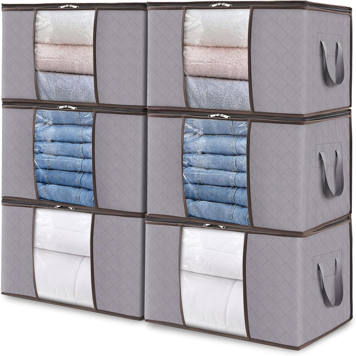 Boîte de rangement textile pliable à fenêtre et poignées