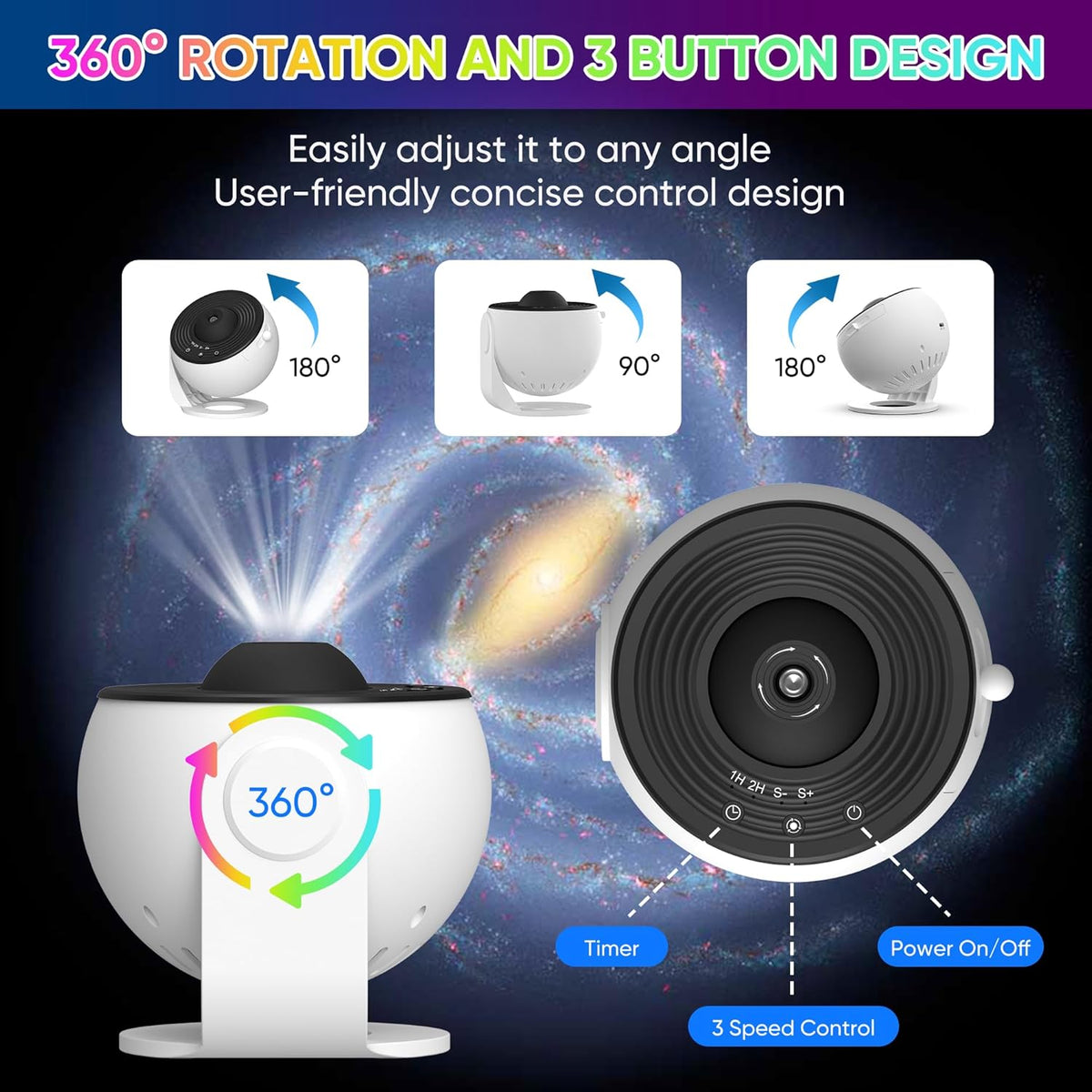 Projecteur d'étoiles LED à rotation 360° et disques de scènes