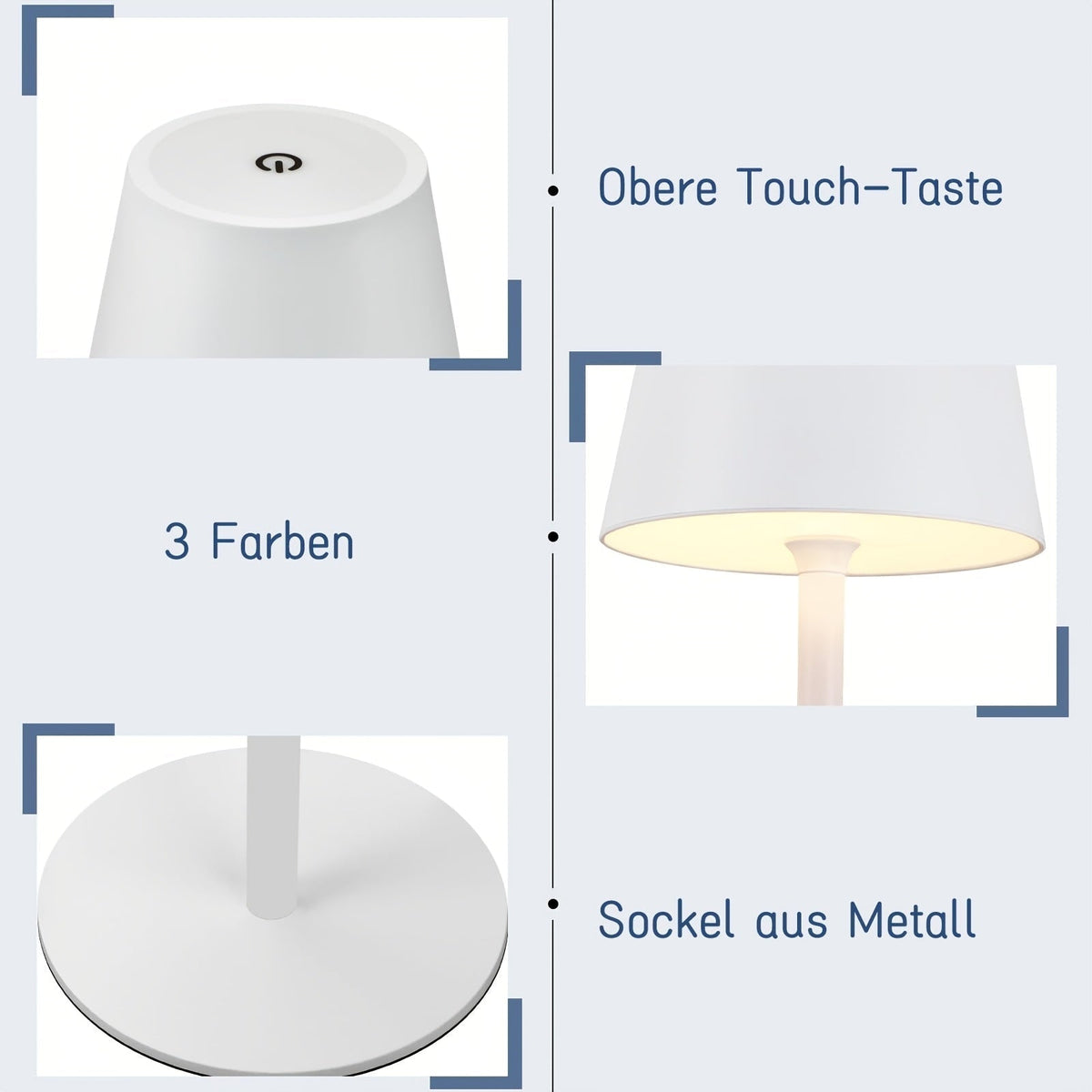 Lampe de table rechargeable à commande tactile et source à DEL