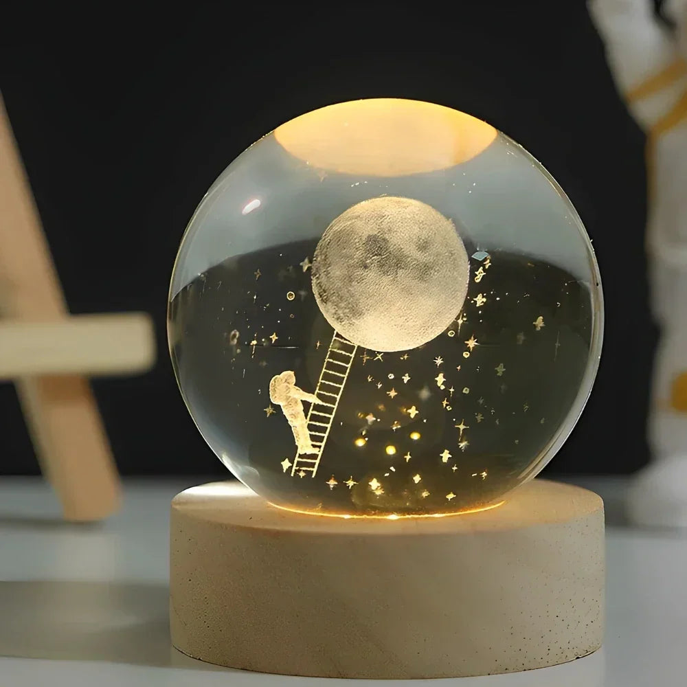 Lampe boule décorative à motif cosmique et LED chaude
