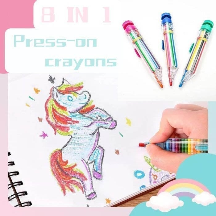 Crayon multicolore 8 en 1 à mécanisme à clic