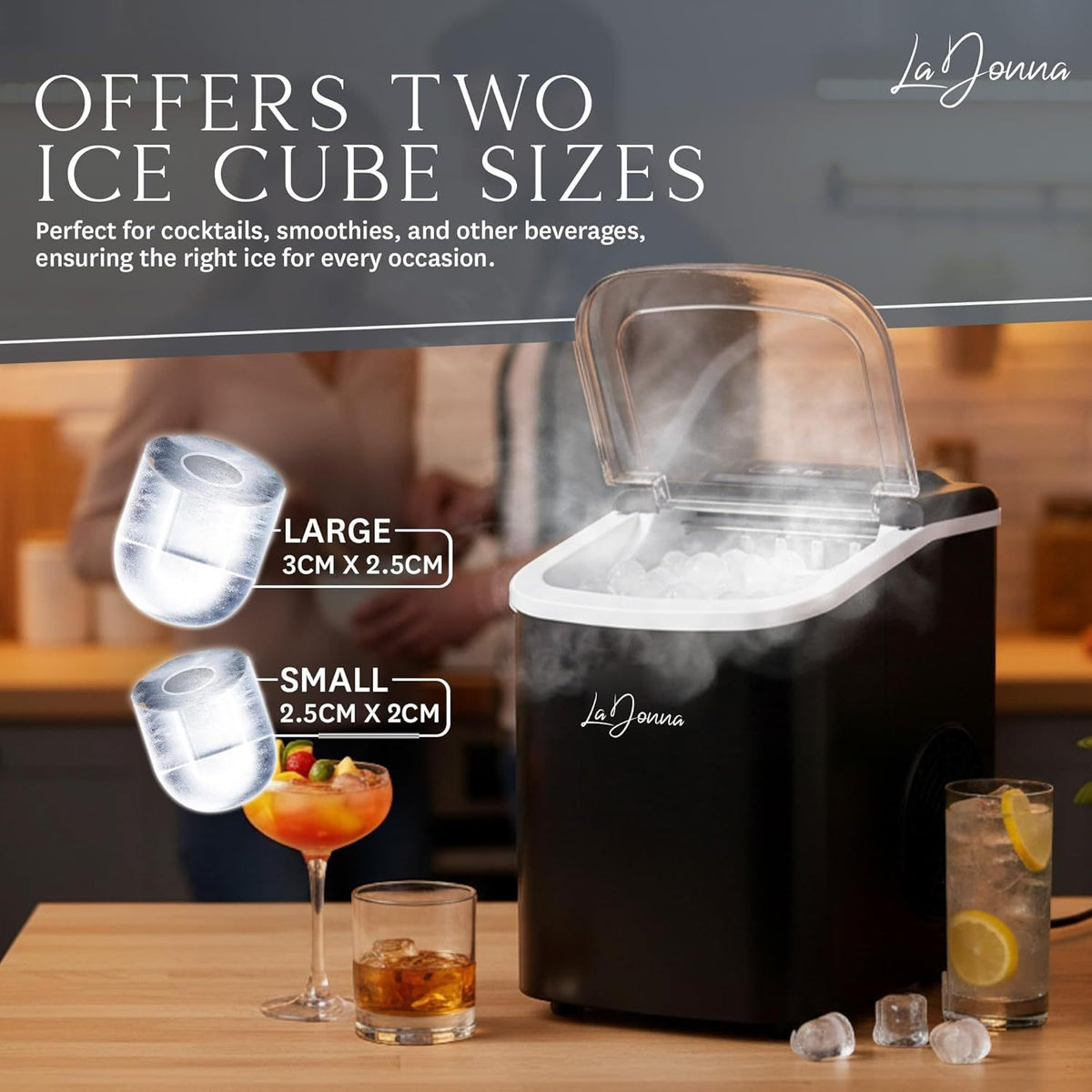 Machine à glaçons de comptoir avec deux tailles de glace